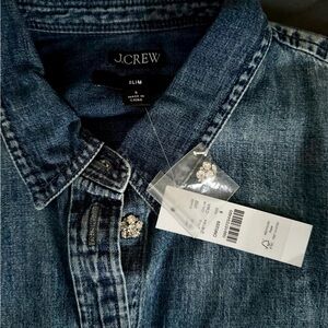 J.Crew Dark Denim Shirt Crystal buttons 8